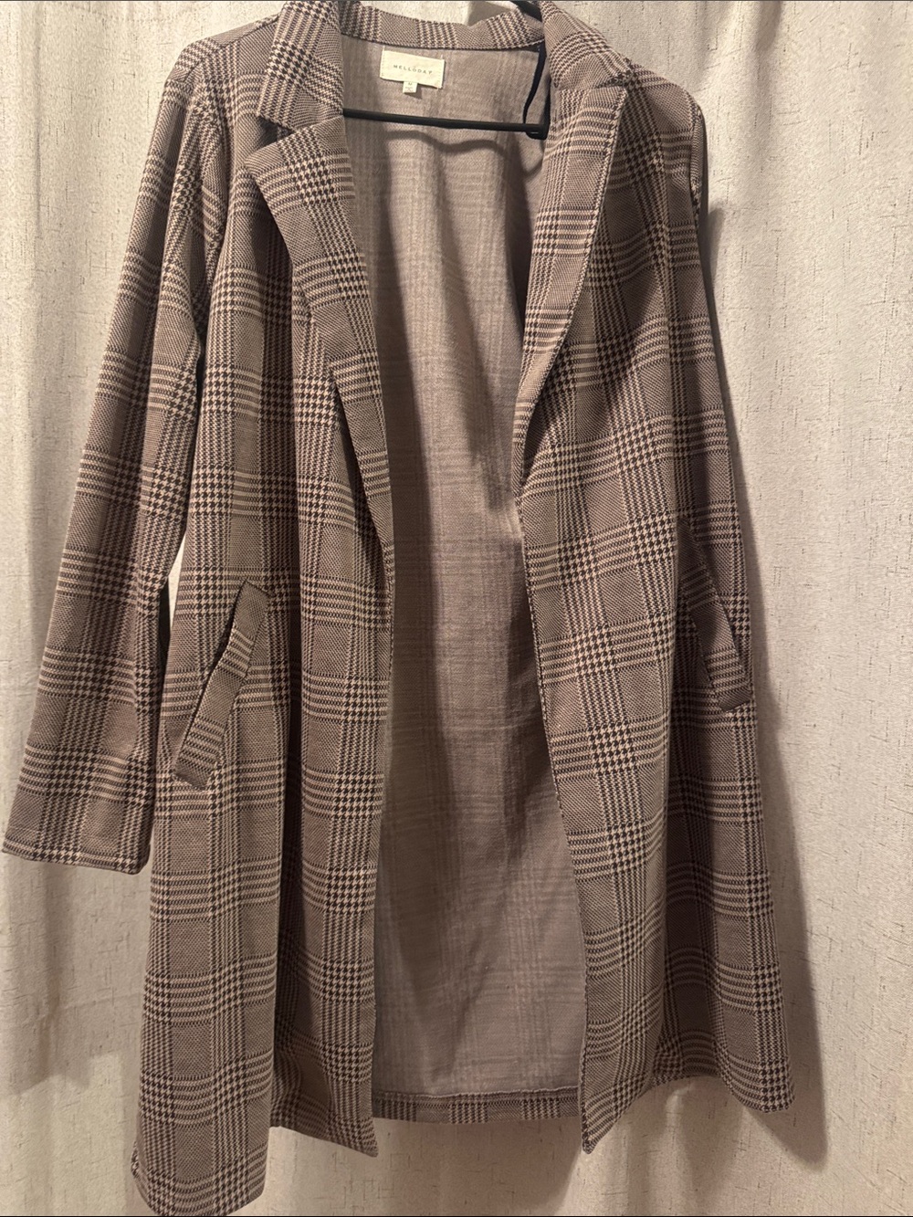 MELLODAY Plaid Trench Coat in Taupe and Brown Check